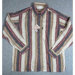 ColorPlus Natural Lines Linen Shirt Mens Large 42 17 Euro Striped Wine Shade